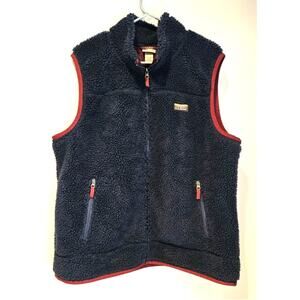 LL BEAN Sherpa Vest, Mountain Pile, Fleece, Blue/Red, Pockets, Mens Sz XL